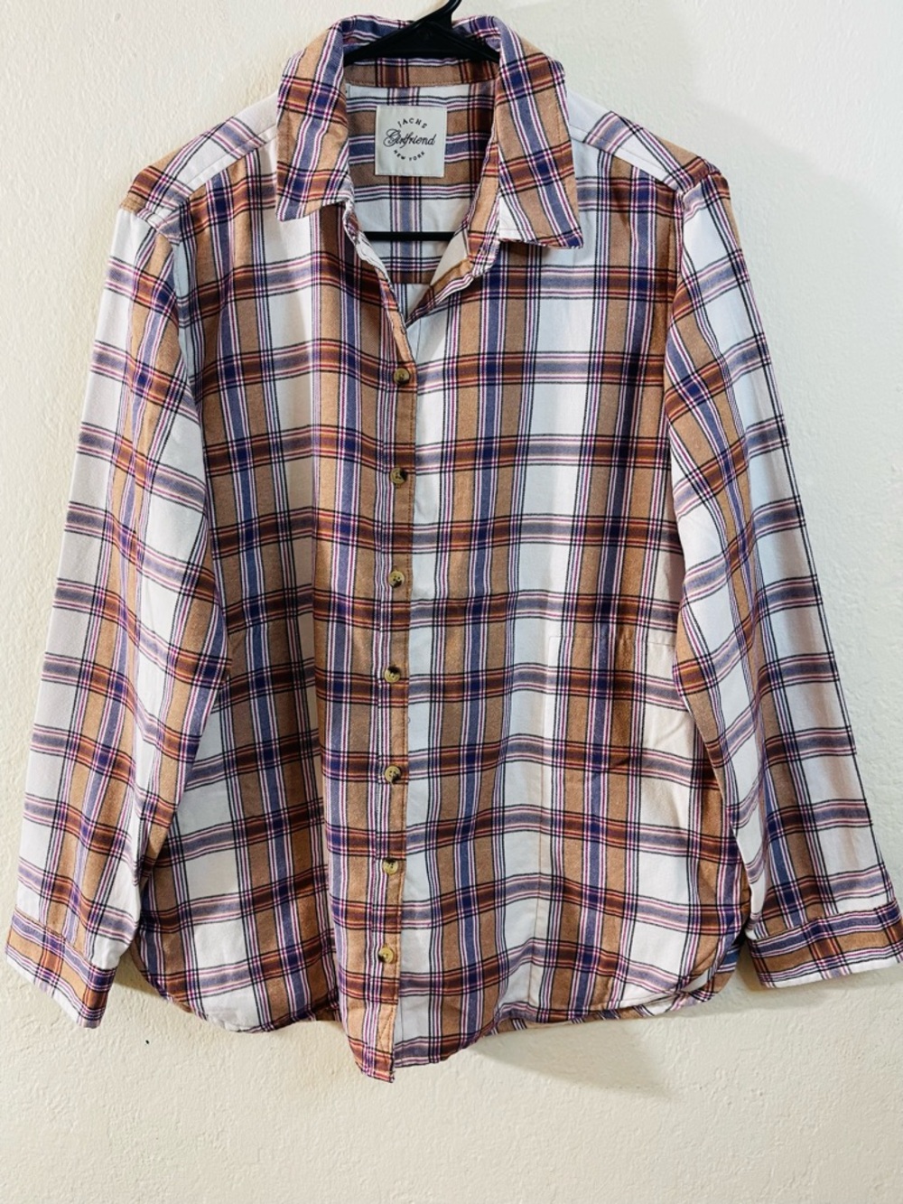JACHS Women’s Plaid Flannel Girlfriend Shirt Button Up Pockets Medium Casual